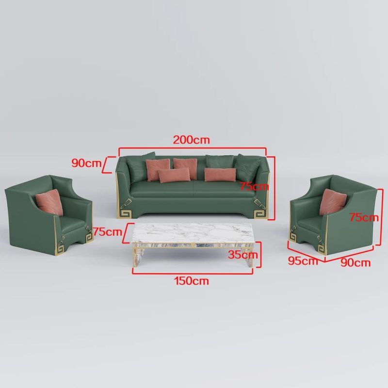 Modular Nordic Premium Geniue Leather Home Hotel Living Room Sofa Furniture with Metal Decor
