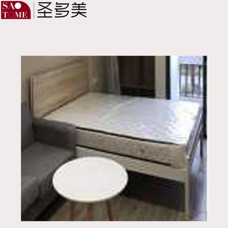 Modern Minimalist Home Apartment Furniture Solid Wood Plank and Iron Frame Double Bed