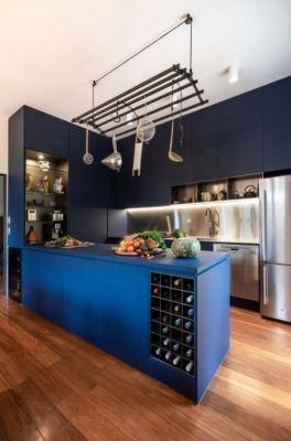 Dark Blue U-Shaped Home Decoration Furniture Pantry Cupboard Solid Wood Kitchen Cabinets