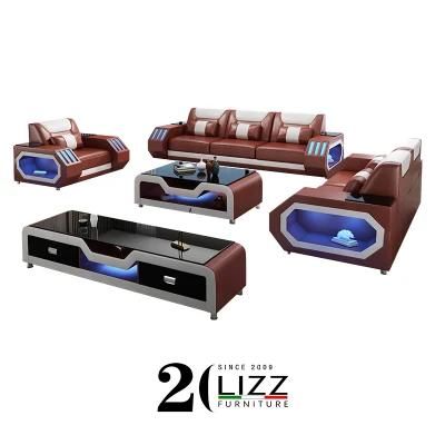 Modern Functional Modular Leisure Home Hotel Furniture Living Room Genuine Leather Sofa Set