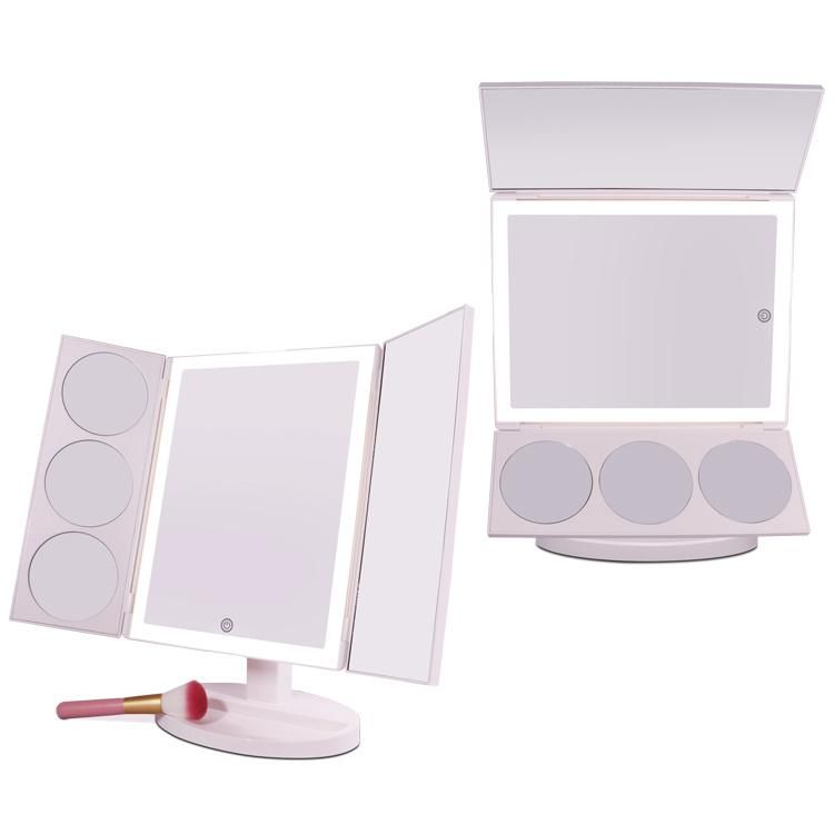 Trifold Vanity Cosmetic Mirror with Organizer for Makeup Brushes