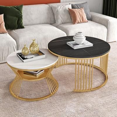 Nordic Modern Slate Double Round Household Small Apartment Living Room Wrought Iron Storage Tea Table Combination Whole