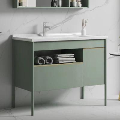 32&quot; Green Bathroom Vanity Freestanding Integral Ceramic Sink with Door &amp; Drawer