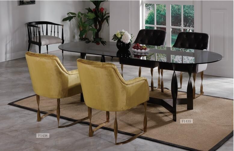 Luxury Dining Room Set 6 Seats Metal Dining Table Set and Dining Chairs