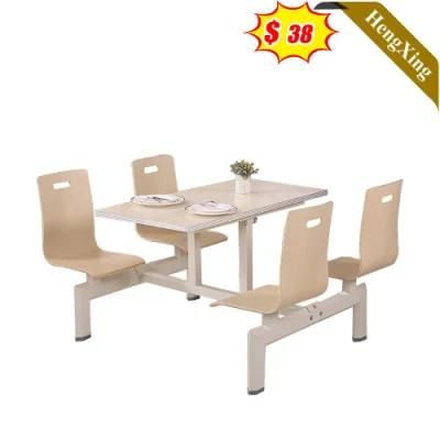 a Wood Color Modern Design School Restaurant Student Furniture Wooden Dining Table for Four with Chair Metal Leg