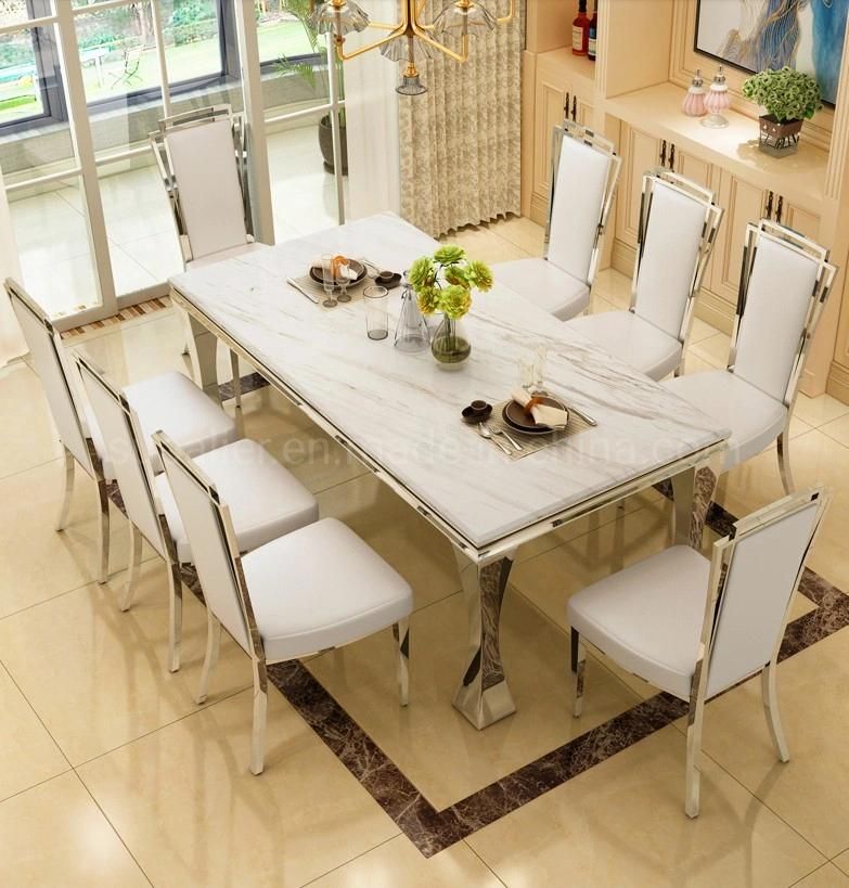 Home Dining Furniture White Marble Dinner Table for 8 Chairs