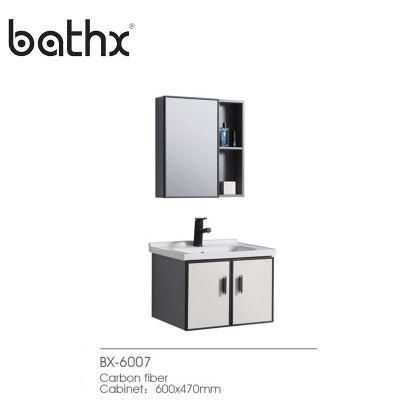 High Quality Sanitary Ware Modern Vanity Mirror Carbon Fiber Bathroom Cabinet with Ceramic Basin