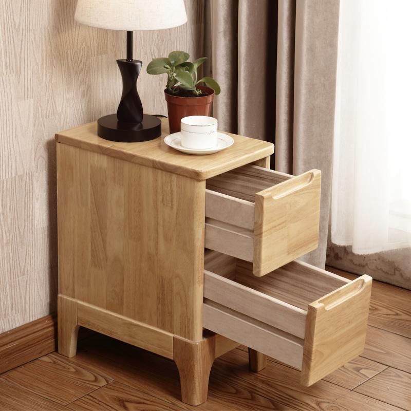 Factory Direct Supply Nordic Style Storable Wood Color Bedroom 2 Drawers Solid Wood Nightstand