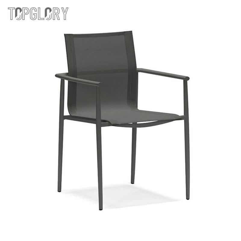 Wholesale Modern Outdoor Furniture Stainless Steel Tube Frame Armrest Design Imported Dining Table and Chair