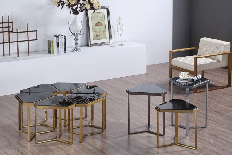 Nordic Living Room Iron Art Combination Tea Table Round Metal Glass Tea Table