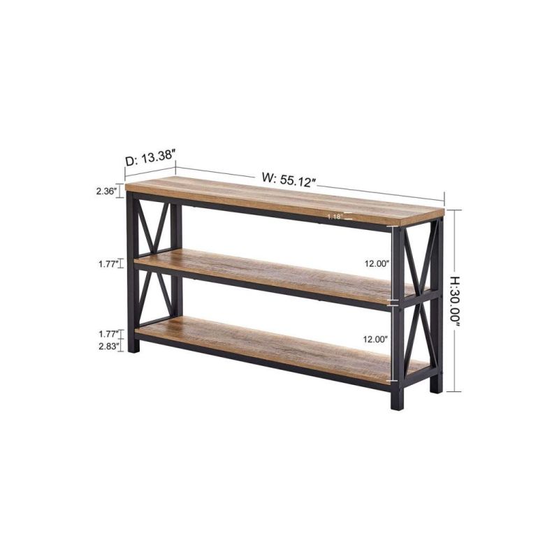 Industrial Console Table for Entryway Wood Sofa Table Rustic Hallway Tables with 3-Tier Shelves for Living Room