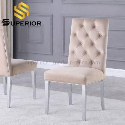 Beige Velvet Stainless Steel Dining Chair for Home Dining Room