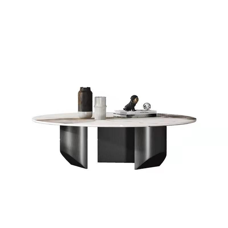 Home Furniture Titanium Round White Marble Sintered Stone Coffee Table