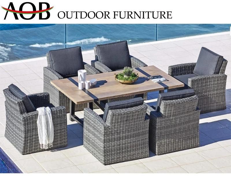 European Home Outdoor Garden Furniture Rattan Wicker Dining Table and Chair Set