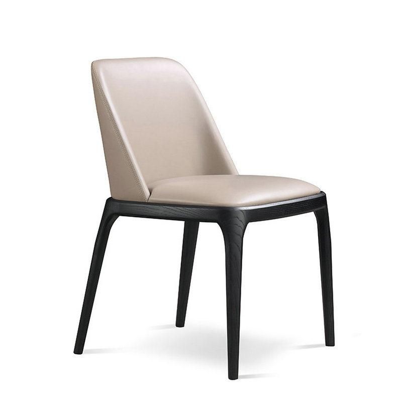 China Popular Modern Diningroom Furniture Solid Wood Frame Genuine Leather Upholstered Dining Chair