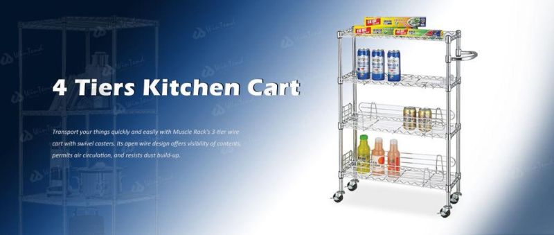 4 Tiers Kitchen Cart Chrome Wire Trolley with Basket Shelf
