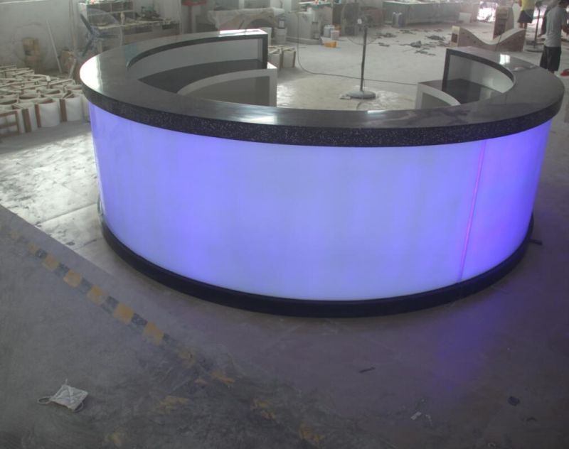 Long Curved Shape White Corian LED Lighting Commercial Bar Counter