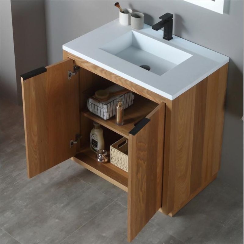 Modern Solid Wood Bathroom Cabinet Simple with Ceramics Contertop