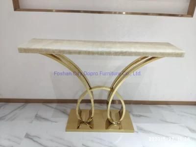 Stylish Console Table with Natural Marble Top in Gold