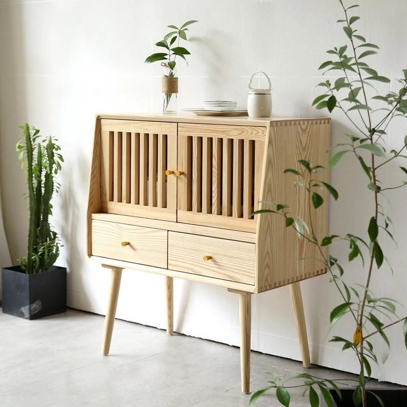 Small Wooden Storage Cabinet with 2 Drawer Mini Dining Sideboard Storage