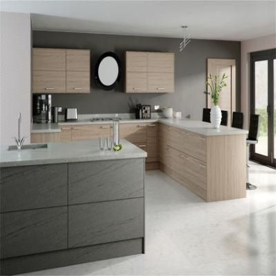 Cream White Color Lacquer Painting Flat Shape Modern Kitchen Cabinet with Quartz Stone Island