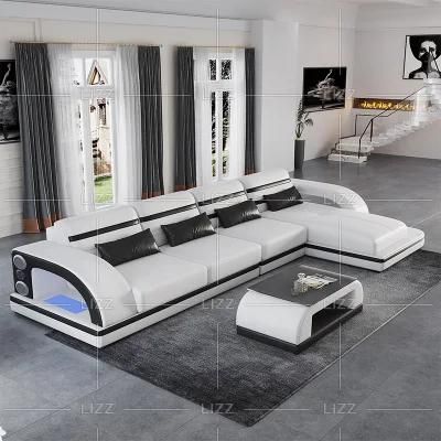 American New Modern Design Genuine Leather Sofa with LED Lights for Living Room Home Used