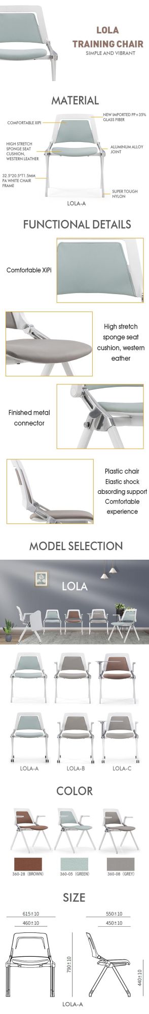 Plastic Link-Able School Training Chair with Aluminum Alloy Connection and Soft PU Cover