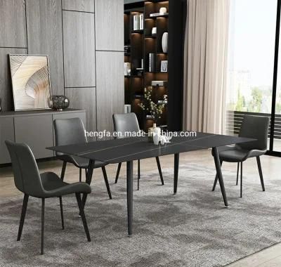 Cafe Restaurant Furniture Modern Luxury Steel Legs Black Marble Dining Table