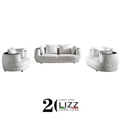 Modern Home Furniture Leisure Lounge Round Couch White Genuine Leather Sofa