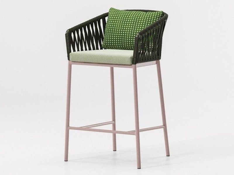 Outdoor Rattan Poly Webbing Bar Stool with Aluminum Frame