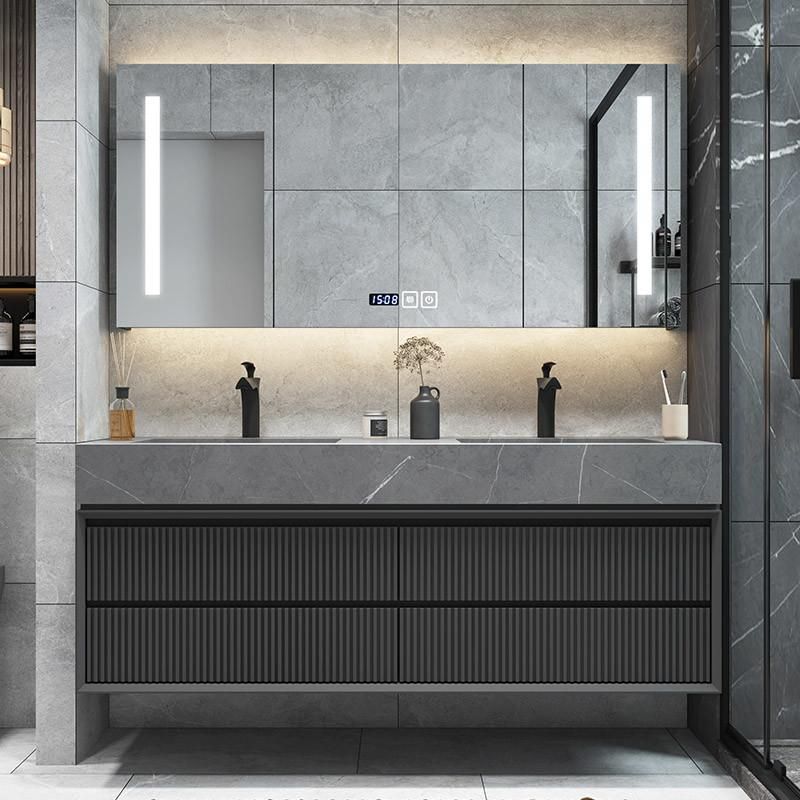 Modern Design of Plywood Floor Mounted Bathroom Cabinet with Rock Platecountertop