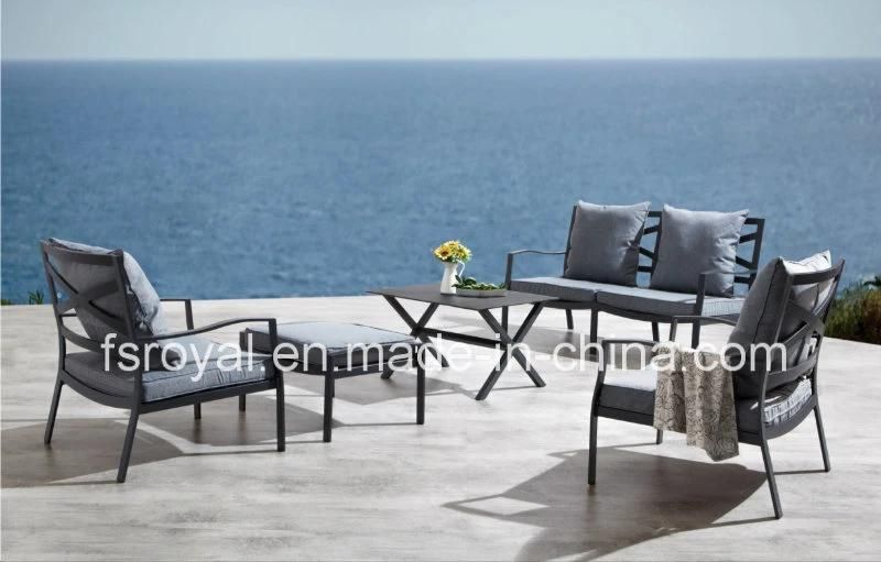 "X" Back Outdoor Aluminum Sofa Set with Cushion Garden Double Sofa Set Patio Furniture Modern Sofa