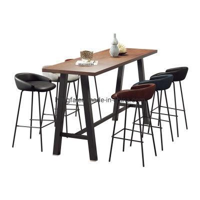 Industial Modern Bar Restaurant Furniture Sets Design Solid Wood Top Steel Frame Dining Table