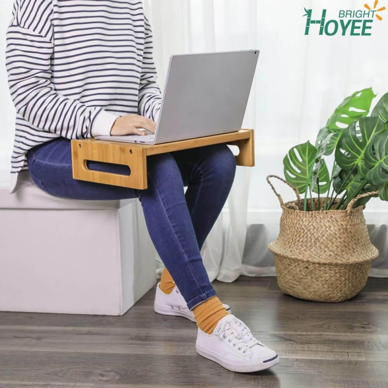 Natural Bamboo Desk Organizer with Storage Slots for Computer Laptop TV