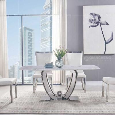 Modern Design Home Furniture White Marble Top Dining Table Set