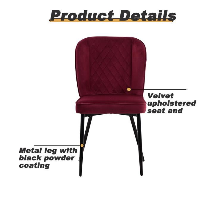 Modern Home Restaurant Cafe Furniture Velvet Fabric Dining Chair for Living Room