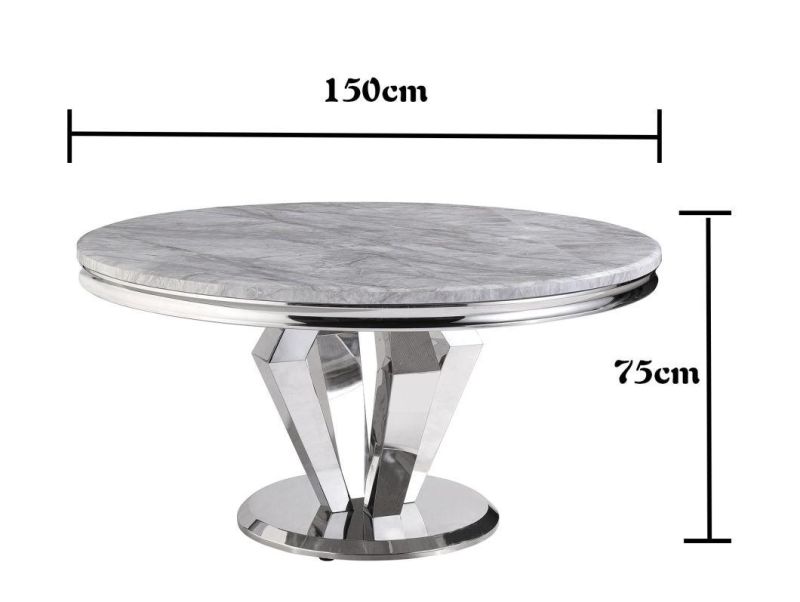 Foshan Home Furniture Wholesale Price Italian Modern Style 6 8 Seater Round Dining Marble Table with Stainless Steel Legs