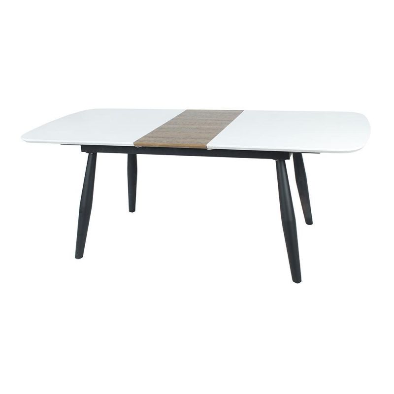Hotel Restaurant Furniture Extendable Board White Matte MDF Top Metal Steel Dining Table