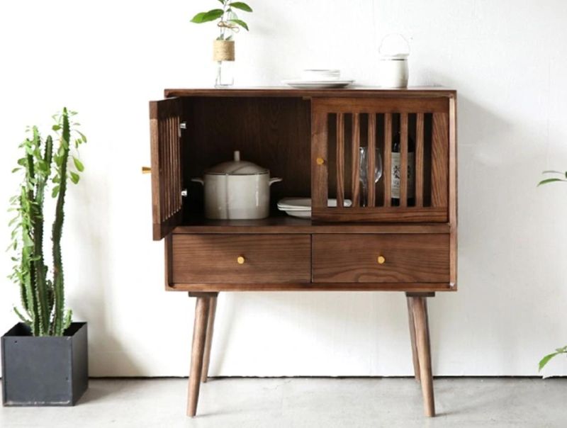 Small Wooden Storage Cabinet with 2 Drawer Mini Dining Sideboard Storage