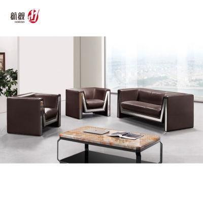 Modern 1+1+3 Office Leather Sofa with Chrome Fixed Base in Stock