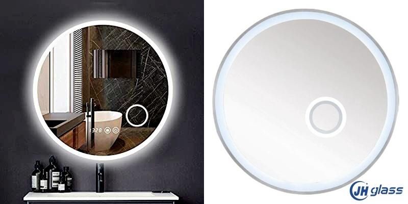 Wall Mounted 6000K LED Lighted Round Vanity Bathroom Makeup Mirrors with Magnifier, Anti-Fog, Dimmable and Touch Button