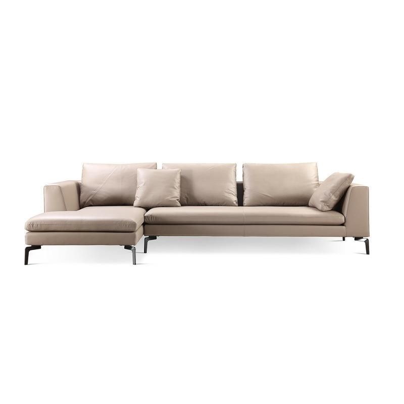 Concise Home Brand Living Room Furniture Genuine Leather Fabric Upholstered Metal Base Modern Corner Sofa