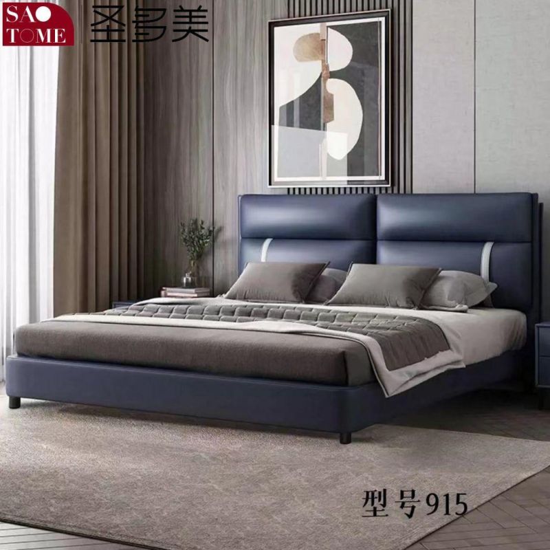 Bedroom Furniture Dark Blue Leather Double Bed