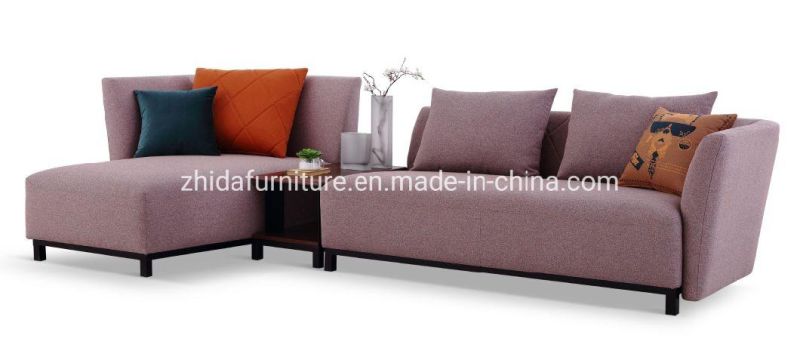 Modern Pink Fabric L Shape Upholstery Fabric Wooden Leg Home Living Room Sofa for Hotel Villa Apartment Furniture