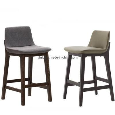 Modern Restaurant Hotel Cafe Counter Height High Bar Chair Solid Wooden Legs PU Leather Bar Stools
