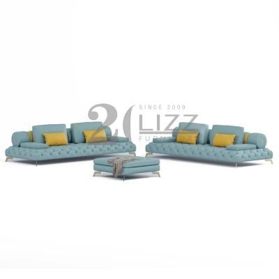 Popular European Style Living Room Furniture High Quality Leather Sofa with Button Design