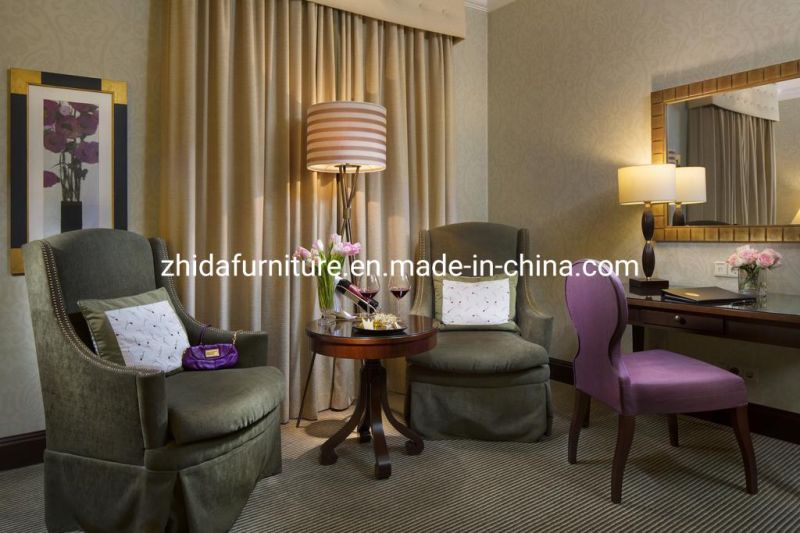 OEM Middle East 3 Star Hotel Furniture Set Apartment Villa Solid Wood Double Bedroom Furniture European Style Wooden King Size Bed