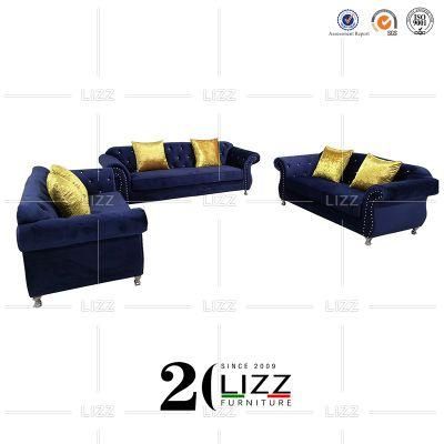 Hot Selling Modern Home Hotel Home Furniture Pearl Decoration Living Room Fabric Blue Sofa