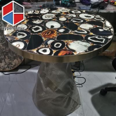 Black Agate Coffee Tables Round with LED Light Inside