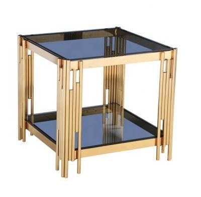 Nordic Minimalist Modern Luxury Golden Legs Stainless Steel Table with Glass Top Coffee Table